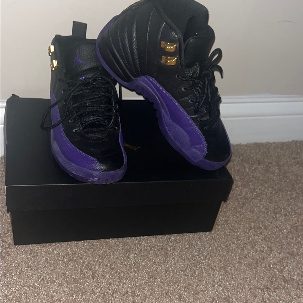 Black and Purple Sneakers with Gold Accents